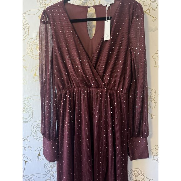 New Baltic Born Dress Size Large Abigail Sparkle Gown Maxi Long Sleeves Maroon - Picture 4 of 8
